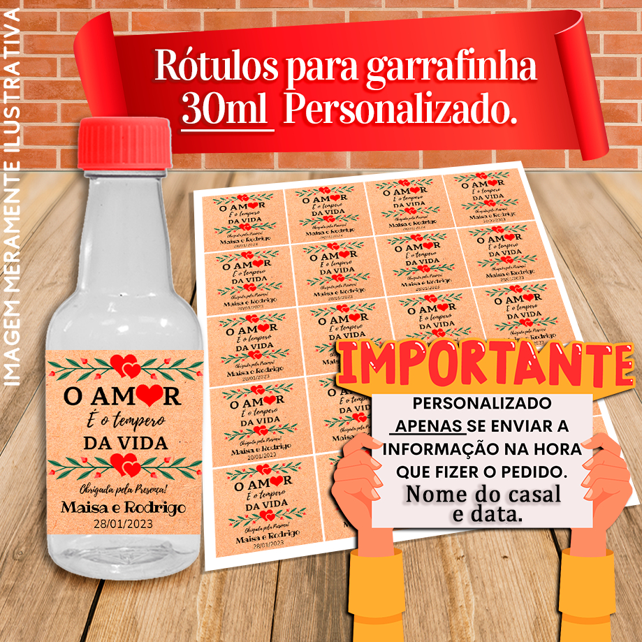 20 Adesivos Para Garrafinhas 30ml Personalizados O amor é o tempero da vida para casamento chá de panela