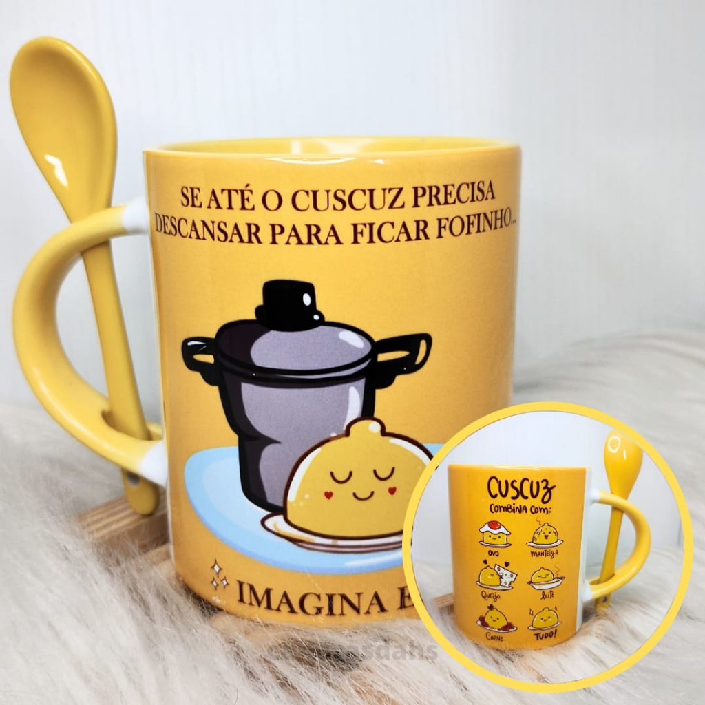 Caneca com Colher e Sem Colher Personalizada Cuscuz - Promoção