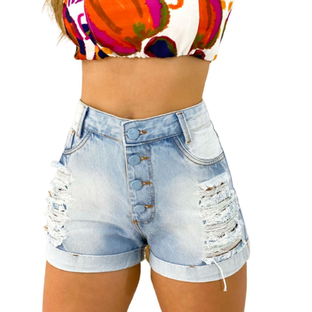 Short Feminino Jeans Short Curto  Rasgado Feminino Premium Short Jeans Feminino Cintura Alta Modelo