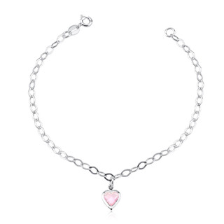 Pulseira feminina coração pendente rosa | Prata 925