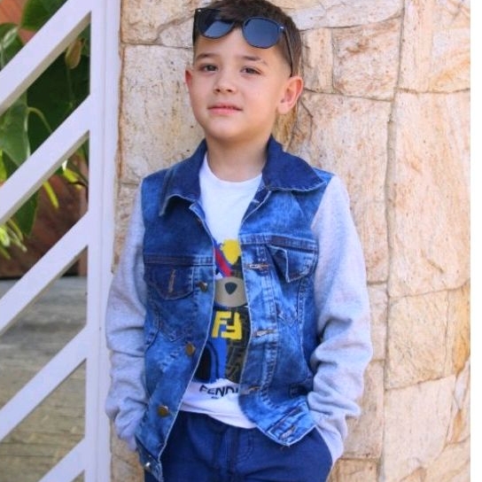 Jaqueta Jeans Com Moletom  Infantil Juvenil  Unisex  Com elastano 01 ao 16