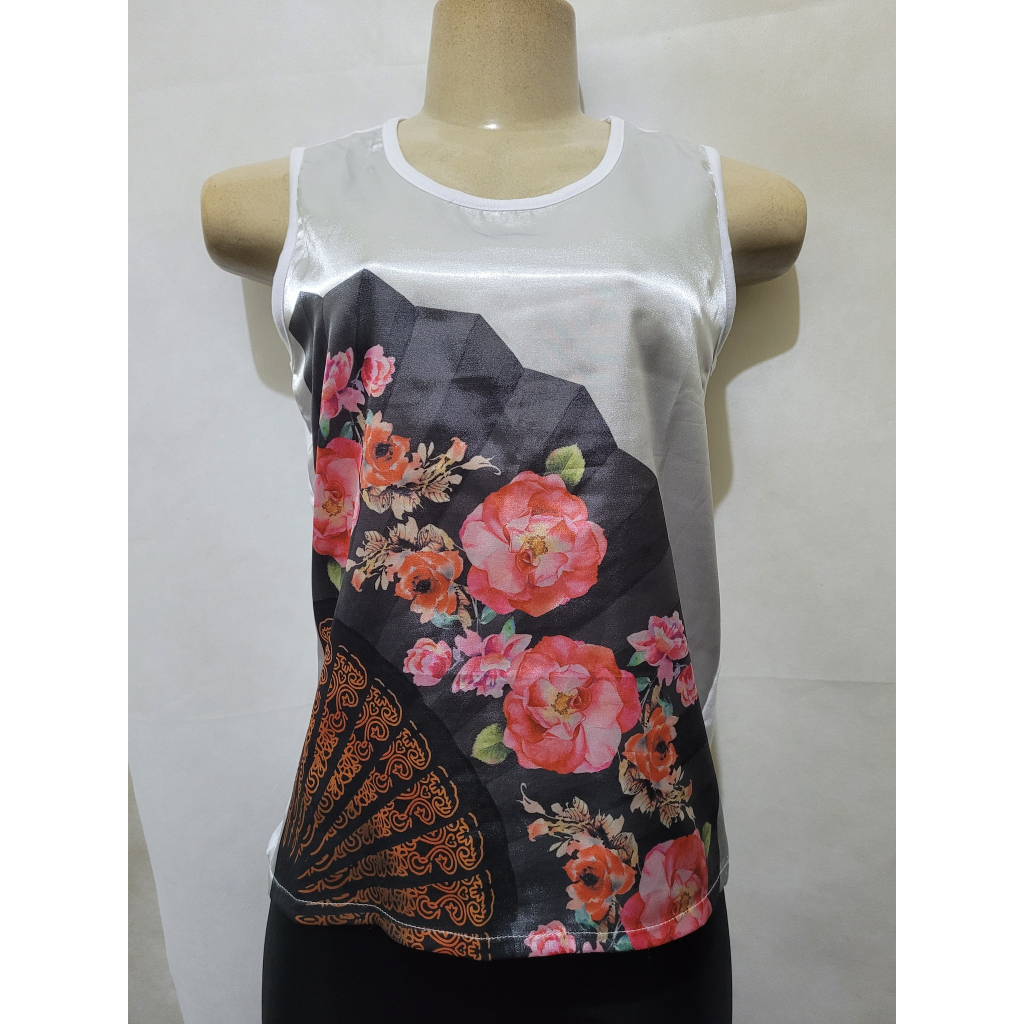 Blusa branca estampada leque DOPPING tam M usado bom estado