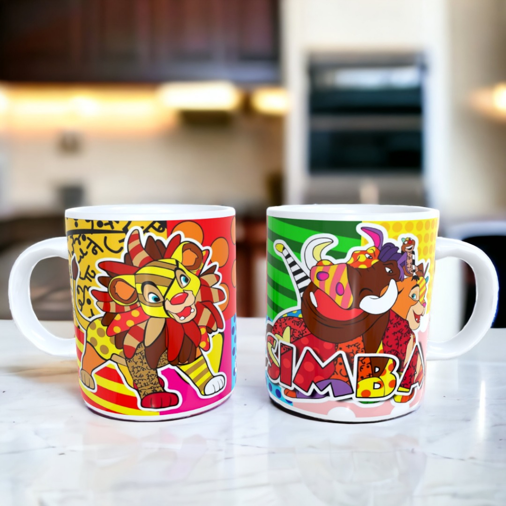 xícara simão e pumba em porcelana para café