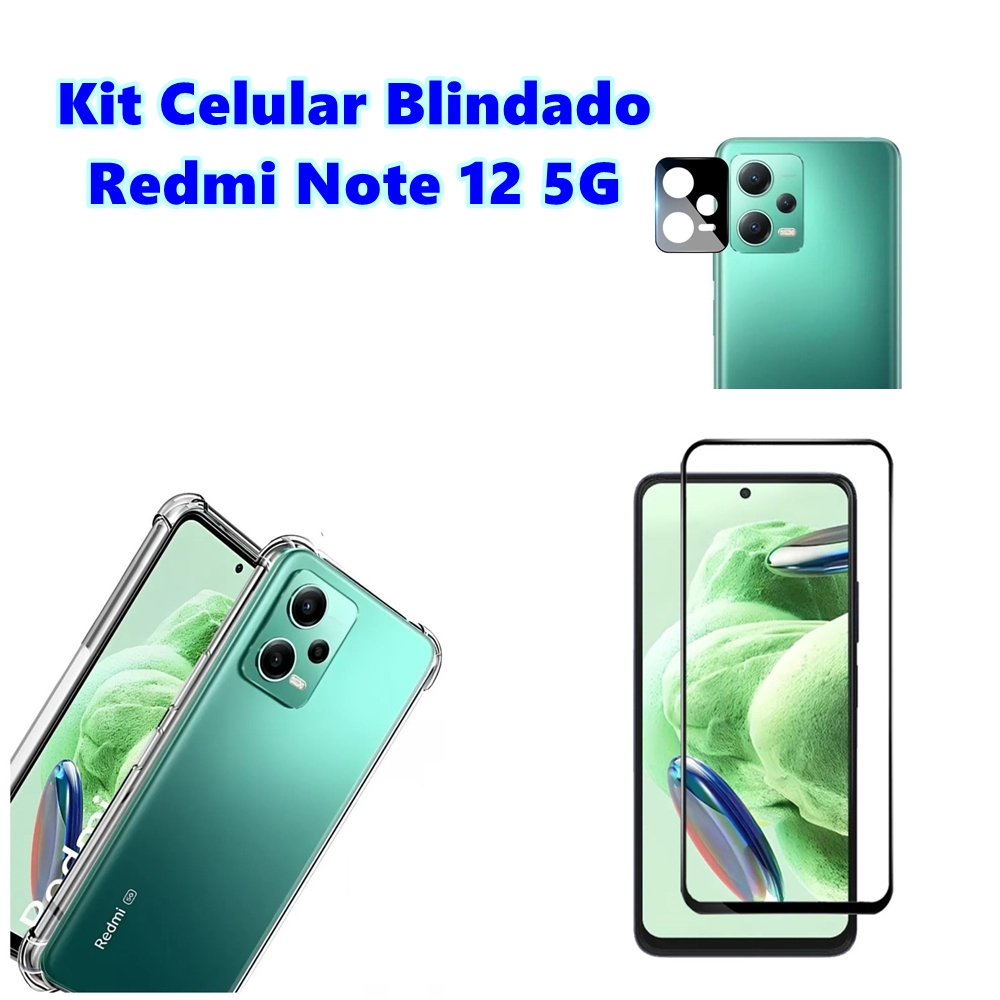 Kit Celular Blindado Redmi Note 12 5G Capa Anti Impacto + Película 3D + Câmera De Vidro