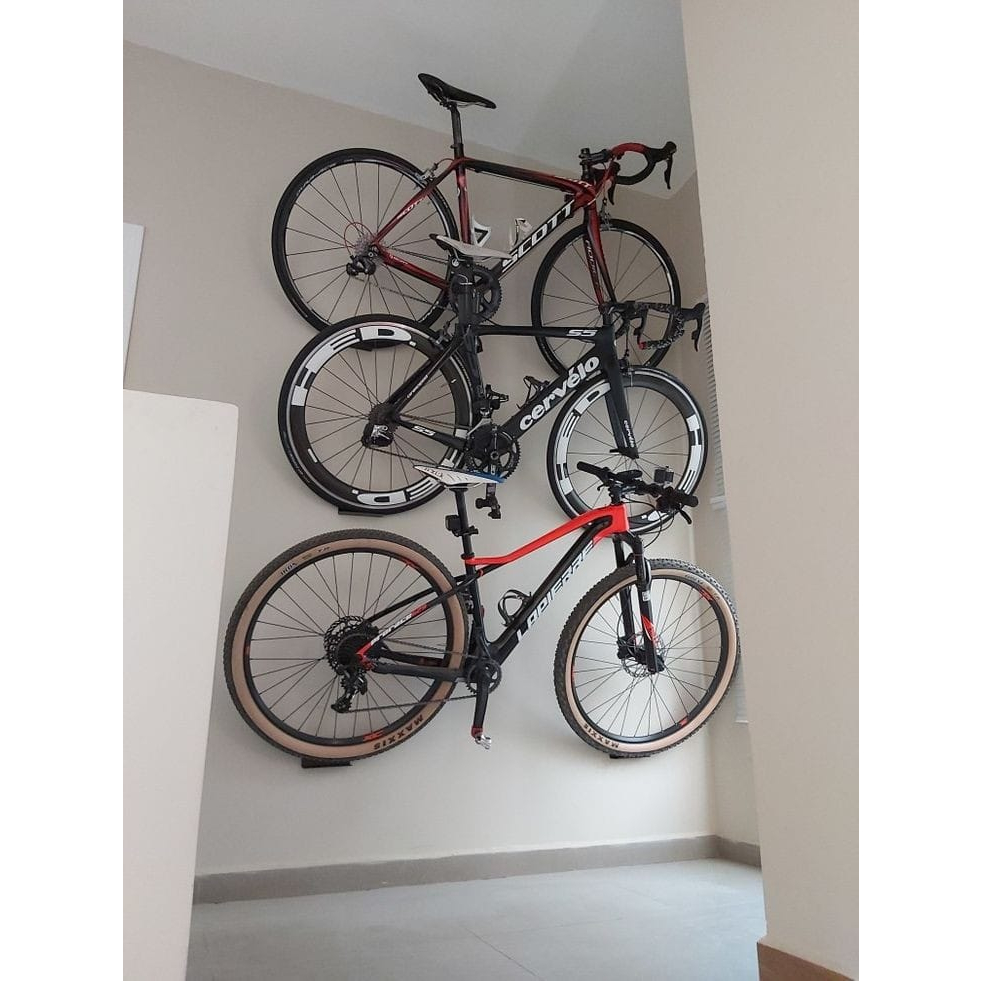 Kit 3 Suportes de Parede Bike Chapa Grossa - MTB e Speed Barra Circular PEDAL Aguenta 30 Kg