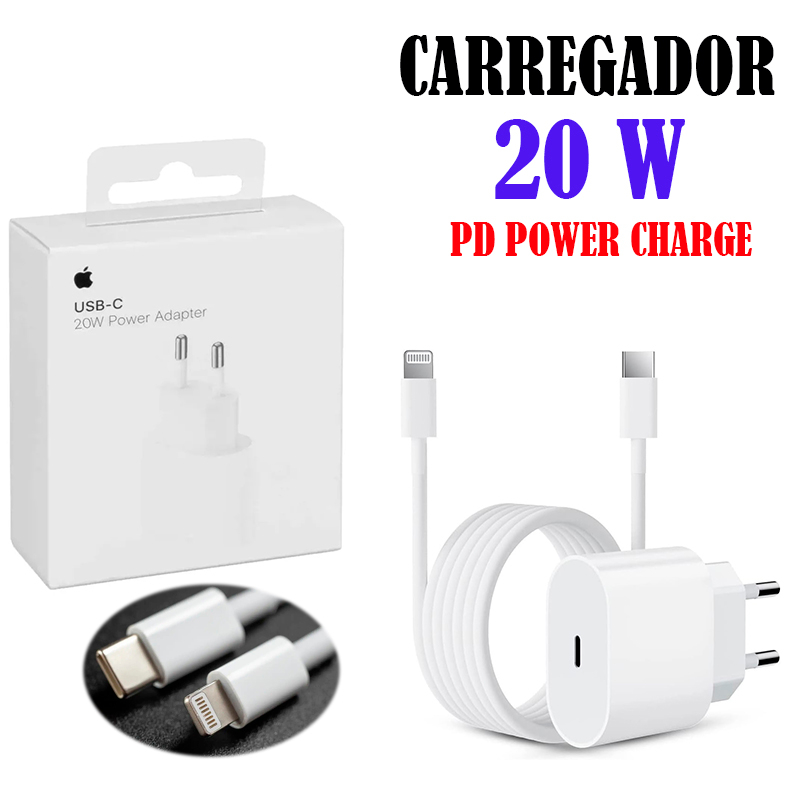 Carregador de iPhone Turbo 20w - Caixinha Fonte APPLE Tipo C Turbo X Lightning para iPhones PD POWER CHARGER