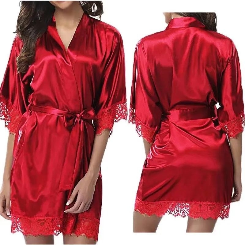 Robe para dormir,roupão de dormir vermelho sexy sensual pijama