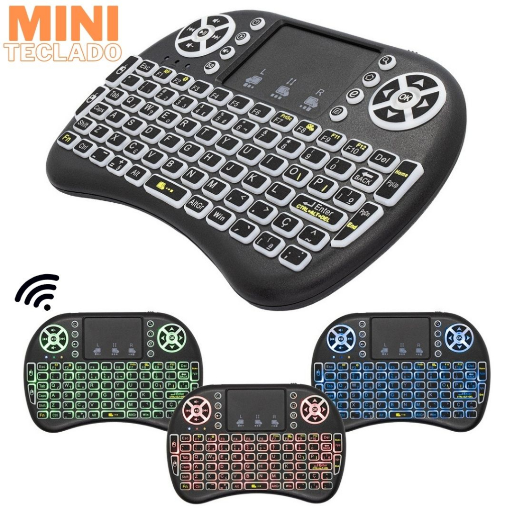 Mini Teclado Usb Touch Keyboard sem Fio Led Smart Tv Pc Tv Box Iluminado Wirelles Rgb ps3 notebook com bateria r cabo