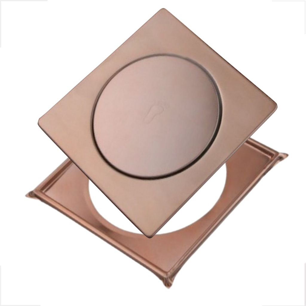 Ralo Click Banheiro 10x10 Cm Rose Gold + Porta Grelha 10x10 Rose