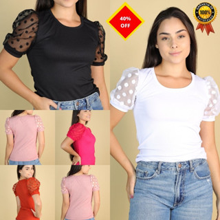 Blusinha Manga Tule Moda Feminina Manga Bufante Moda Evangélica Blogueira Confortável Poá