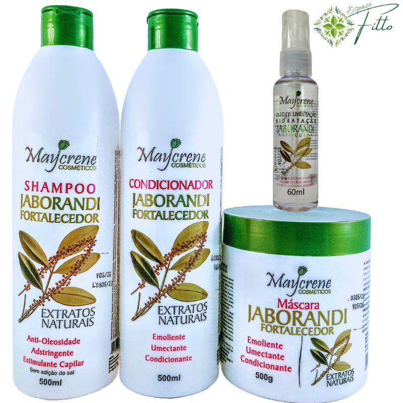 Kit Jaborandi Antiqueda Crescimento Rapido - 4 Produtos (Shampoo + Condicionador + Mascara e Óleo De Jaborandi)