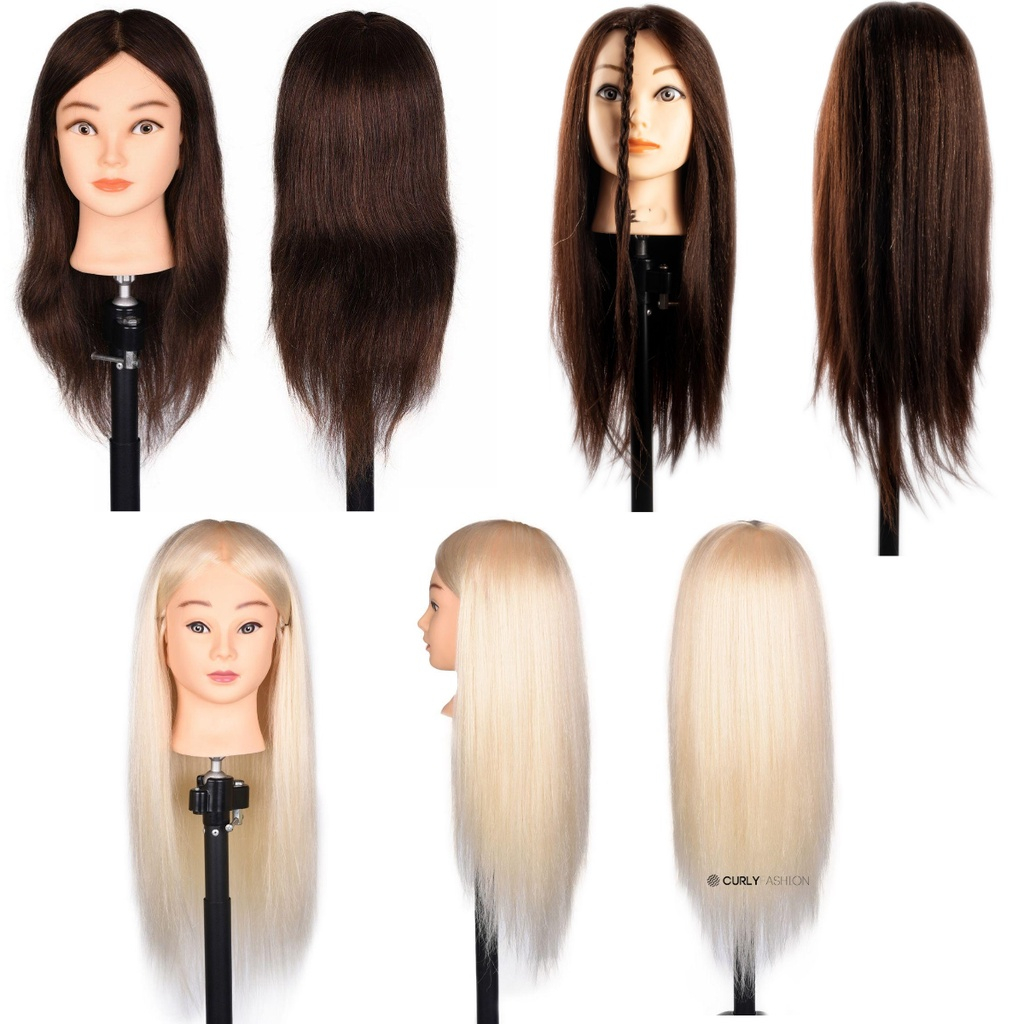 Cabeça de Boneca Para Treino Curso de Cabeleireiro e Barbeiro Profissional 100% Fibra Sintética Orgânica + Suporte Grátis