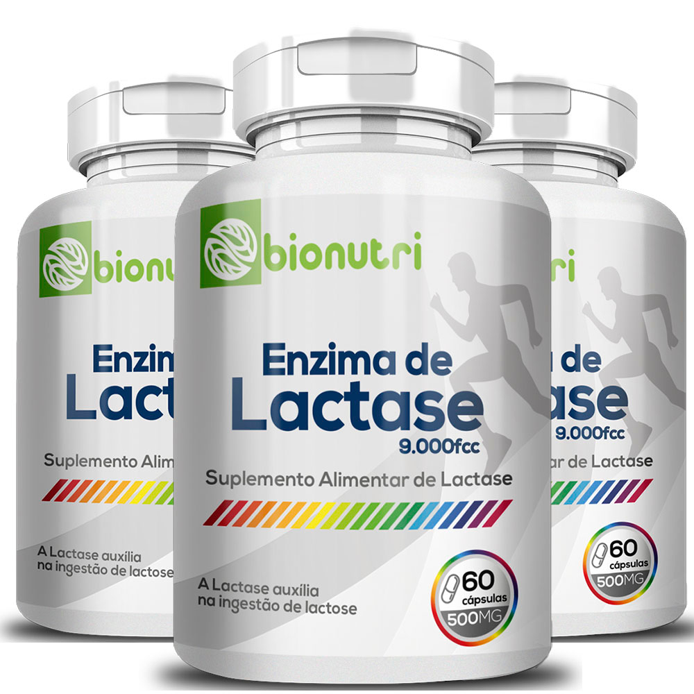 Kit 3x Lactoze Enzima Lactase 60 Cápsulas 500mg - Bionutri P/ Intolerância a Lactose