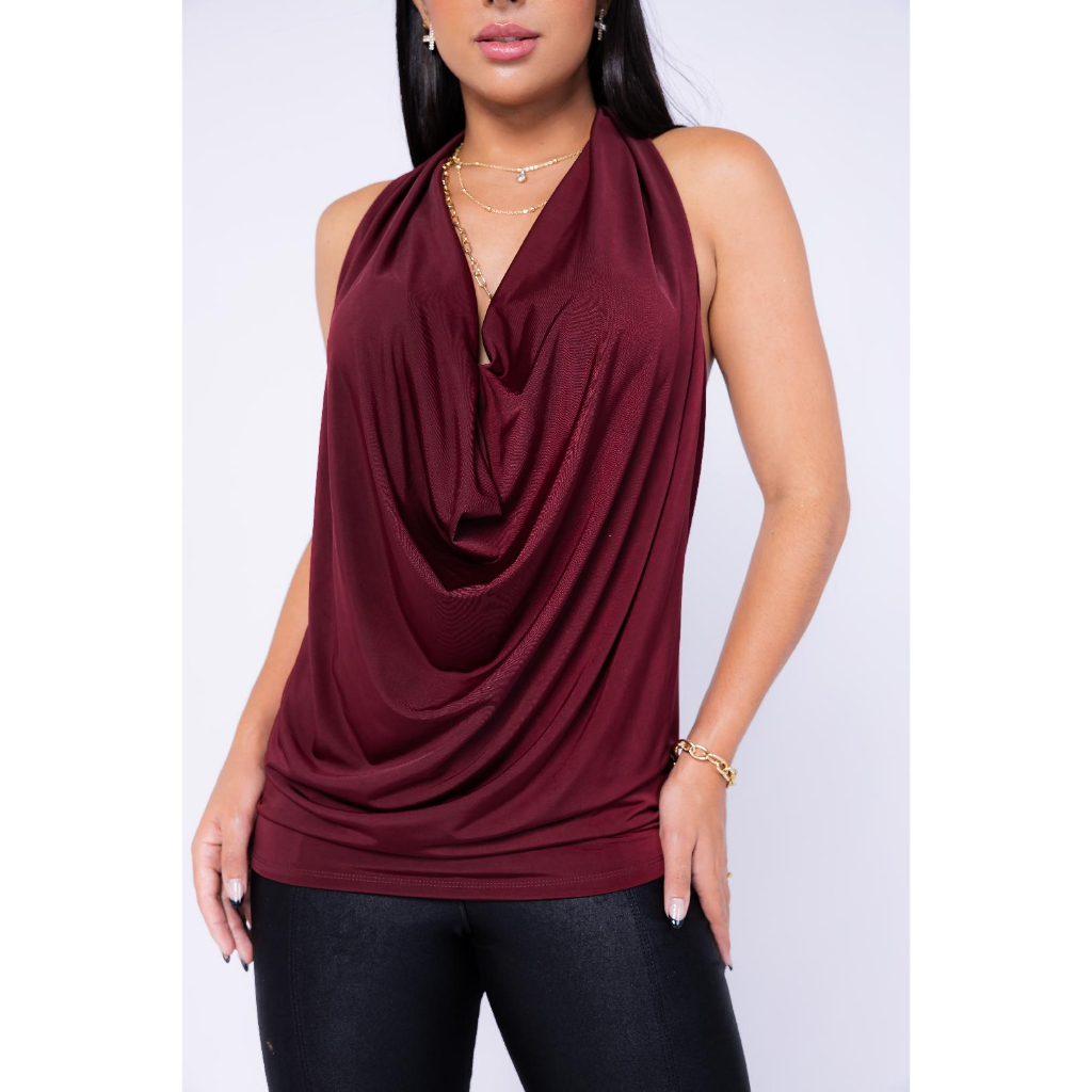 BLUSA DE MALHA FRIA DECOTADA MARSALA
