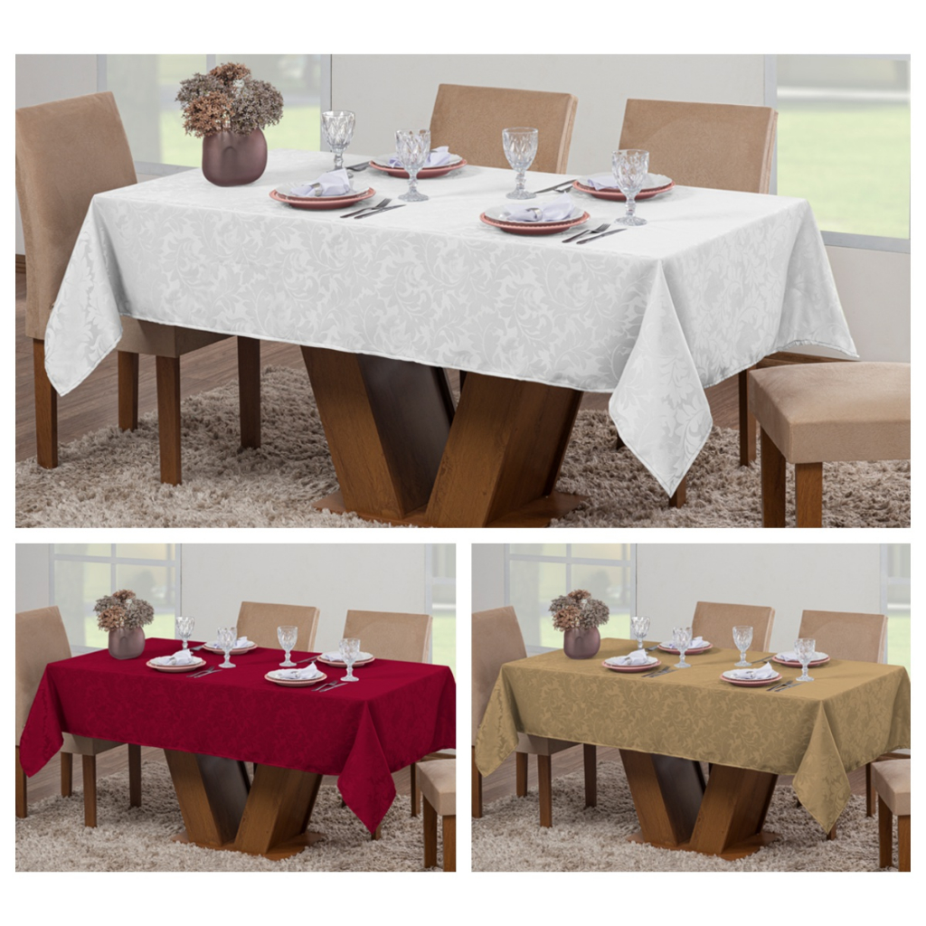Kit 3 Toalhas Mesa Sala Jantar Luxo Retangular 6 Lugares Jacquard Cozinha Sala Jantar Decoração Festa Buffet