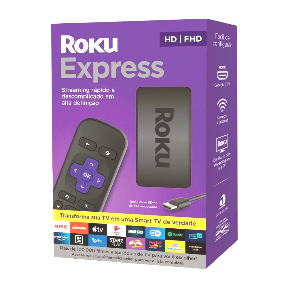 Roku Express - Dispositivo Streaming Player, Full HD, HDMI, Conversor Smart TV, Controle Remoto