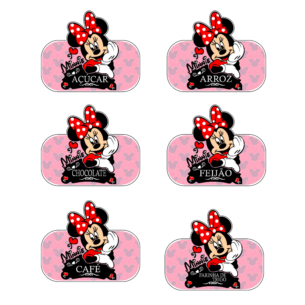 Adesivo Minnie Cartela com 6 á prova d'água Md: 8x9 temos á pronta entrega chega rapidinho