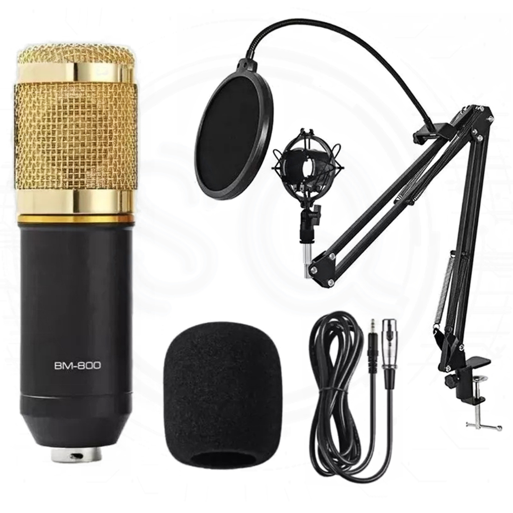 Microfone Condensador Profissional com Suporte Braço Articulado de Mesa