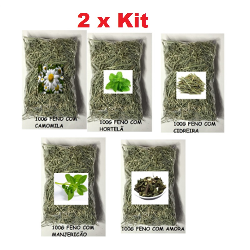 2 x Kit Sabores Feno Selecionado Fibra Alimentar Premium 05 unid 100g (cada) Saborizados