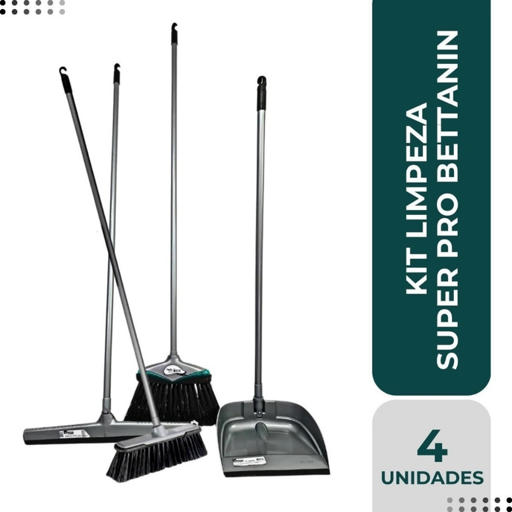Kit Limpeza Conjunto 1 Rodo 45cm + 2 Vassouras + Pá Tudo com Cabo Super4 em Oferta na Shopee