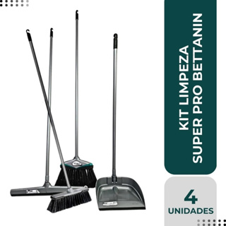 Kit Limpeza Conjunto 1 Rodo 45cm + 2 Vassouras + Pá Tudo com Cabo Super4 em Oferta na Shopee