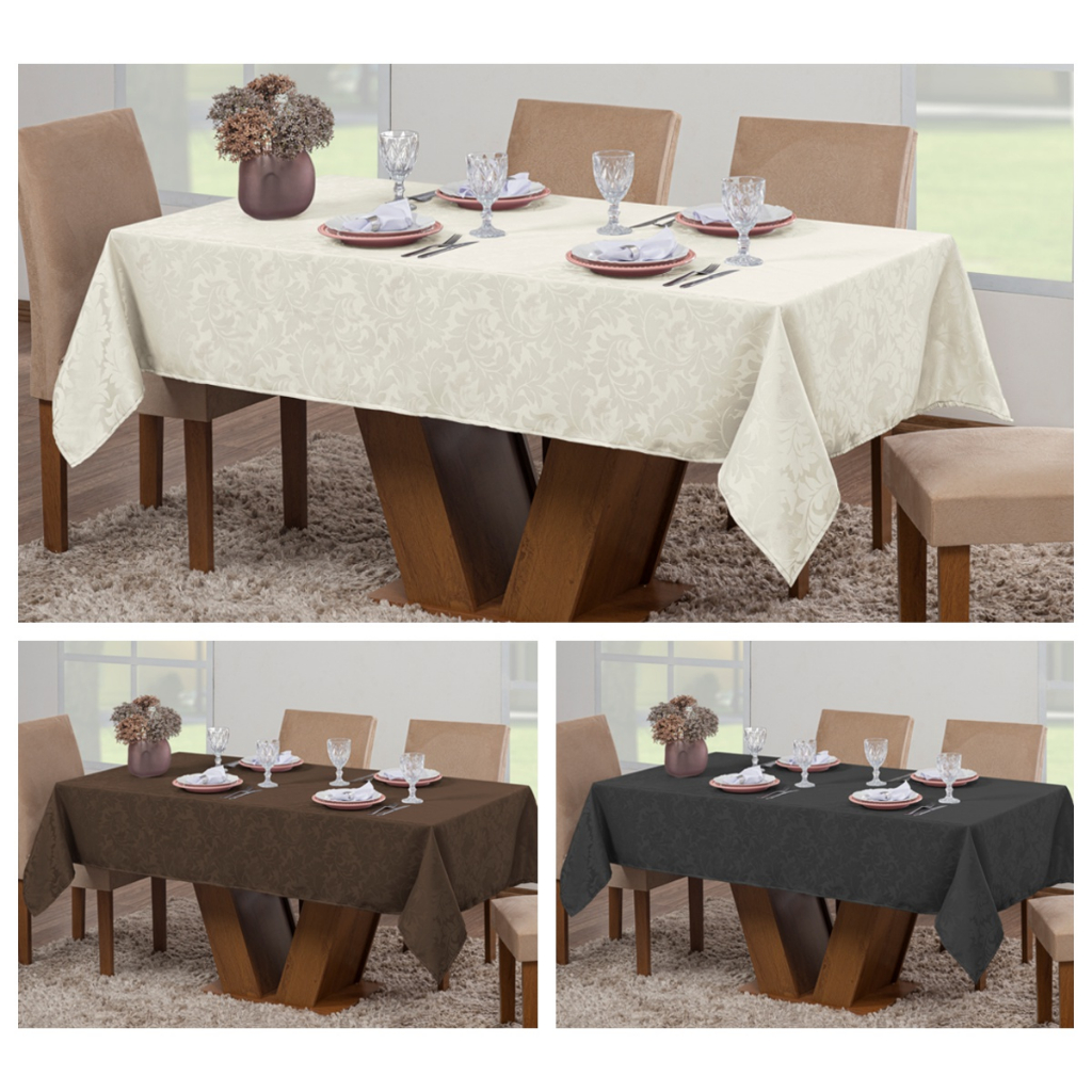 Kit 3 Toalhas Mesa Luxo Retangular 6 Lugares Sala Jantar Jacquard