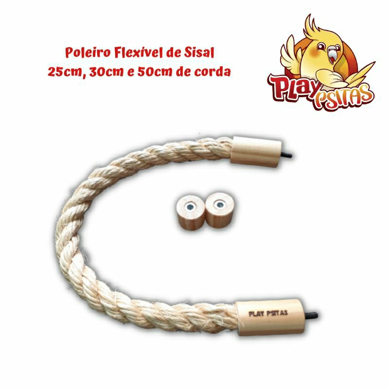 Poleiro Flexível de Sisal, para gaiola/viveiro. 25cm, 30cm e 50cm de corda. Ideal para calopsitas, agapornis, aves de pequeno e médio porte. Produto artesanal.