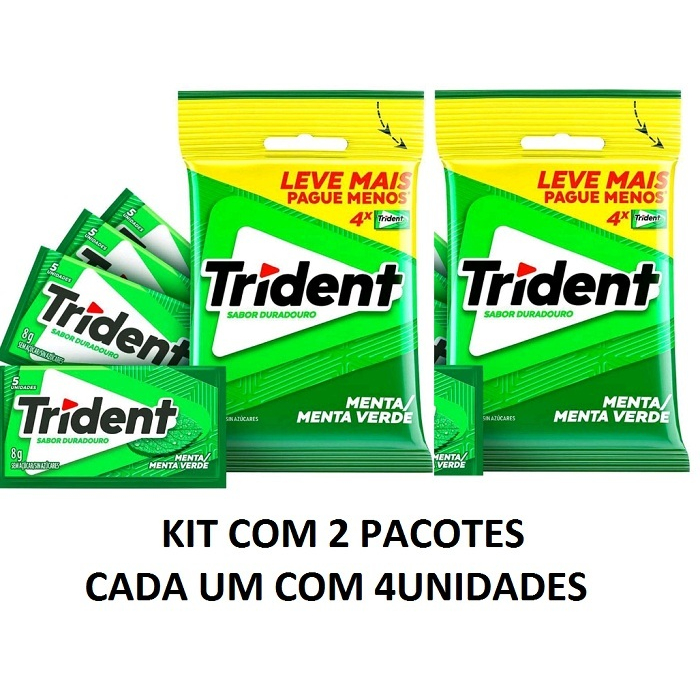 TRIDENT MENTA/MENTA VERDE 32G KIT COM 2 PACOTES COM 4 UNIDADES CADA