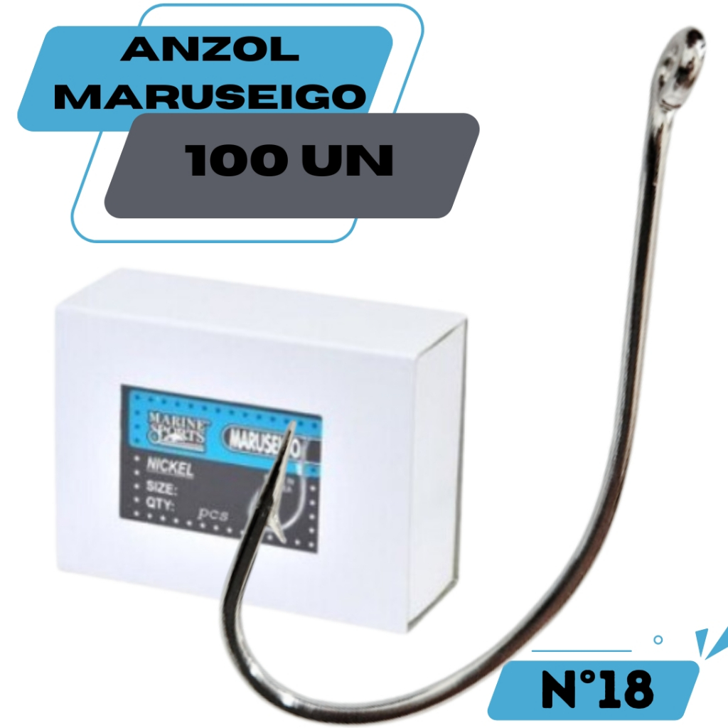 Anzol de pesca maruseigo 18 caixa 100un pescaria kit anzol anzóis marine sports barato profissional ms traira tilapia garateia