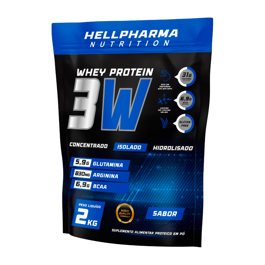 Whey Protein 3W Refil 2kg Hellpharma - 31g de proteína - Whey Protein Isolado, Concentrado e Hidrolisado