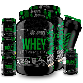 Kit 2x Whey Protein Complex + Bcaa + Colágeno + Gluta + Crea + Copo em Oferta na Shopee