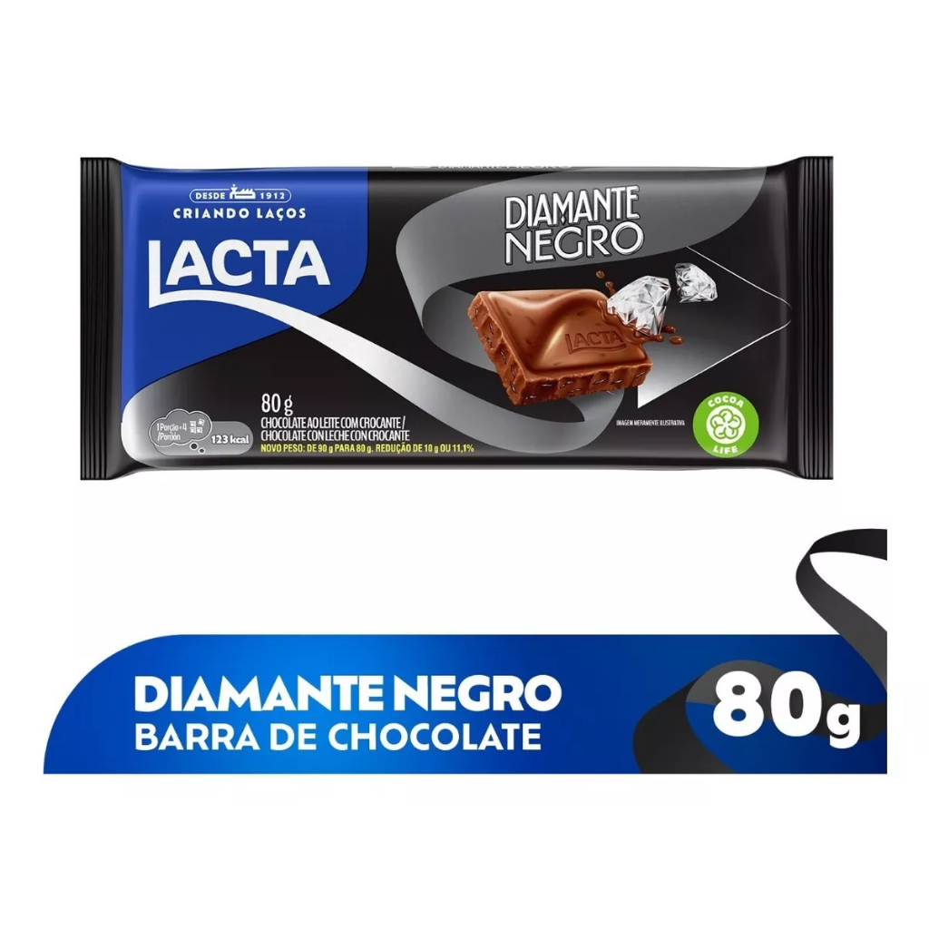 Chocolate Lacta Ao Leite Diamante Negro 80g em Oferta na Shopee