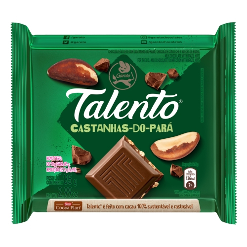 Chocolate Ao Leite Com Castanha-do-pará Garoto Talento Pacote 85g em Oferta na Shopee