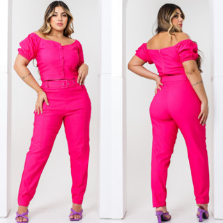 Conjunto Feminino calça e cropped Plus Size - Estilo Alfaiataria Bengaline Moda Moderna