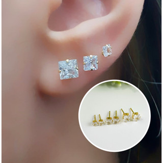 Kit 3 Brincos Quadrado com Pedra de Zirconia Dourados Banhado a Ouro 18k