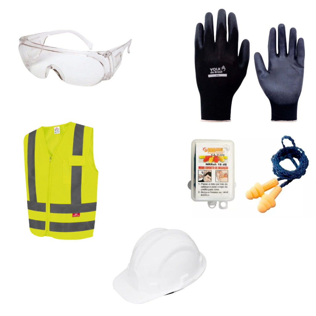 Kit Obras Capacete Luva Protetor Auricular Oculos Sobrepor Colete Kit Seguranca Protecao Pedreiro