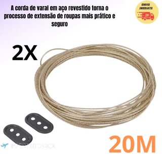 Varal Cabo De Aço Corda Revestido C/ 20 Mts Forte Resistente