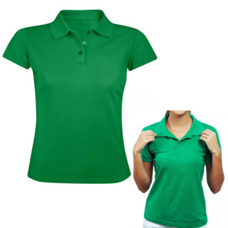 Camisa Camiseta Polo Verde Unissex Gola Botões Uniforme Liso Manga Curta