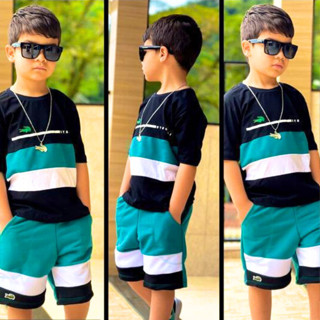 Conjunto Infantil Masculino 2 Peças Camiseta e Bermuda Menino 2023 Tendência