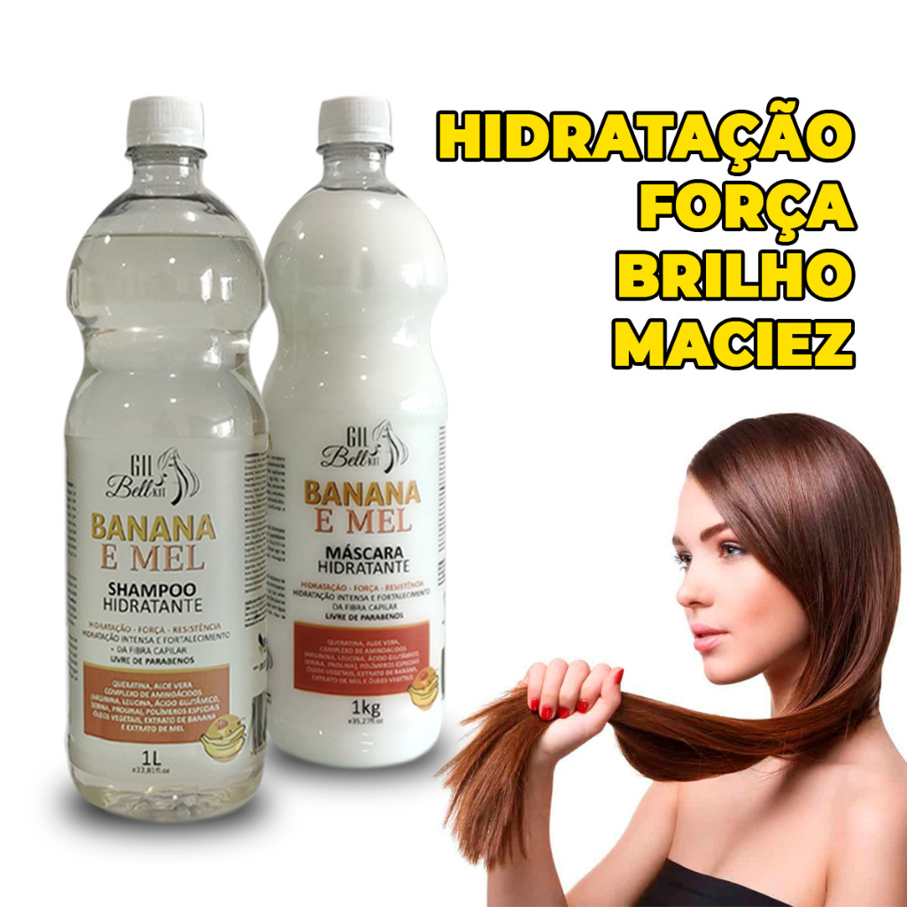 Kit Capilar Shampoo E Máscara De Hidratação Banana E Mel 1kg Com Queratina E Aloe Vera