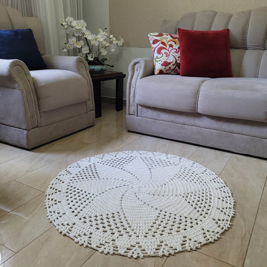 Tapete em Tricot, Feito a Mão Sala, Modelo Redondo, Utilidade Sala, Copa ou Cozinho, Medidndo 90 cm