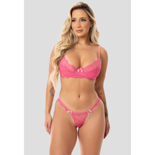 Conjunto Lingerie Sensual Renda Sexy Com Aro Sem Bojo