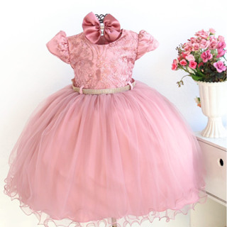 Vestido Infantil Para Festa Luxo Rose Renda Casamento Daminha E Tiara