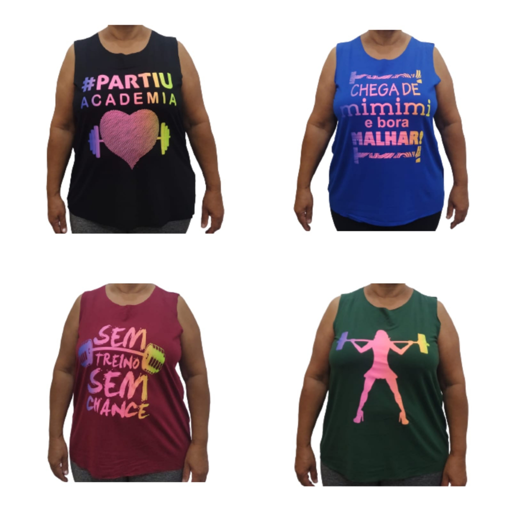 04 Regatas Feminina Plus Size Fitness Academia Treino GG - G1 - G2 - G3 em Oferta na Shopee