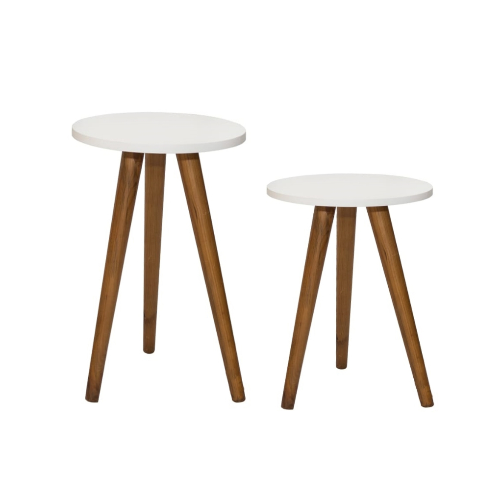Kit Mesa Lateral e Canto de Sofá Para Sala Decoração 2 Mesinhas BRANCAS E PRETAS