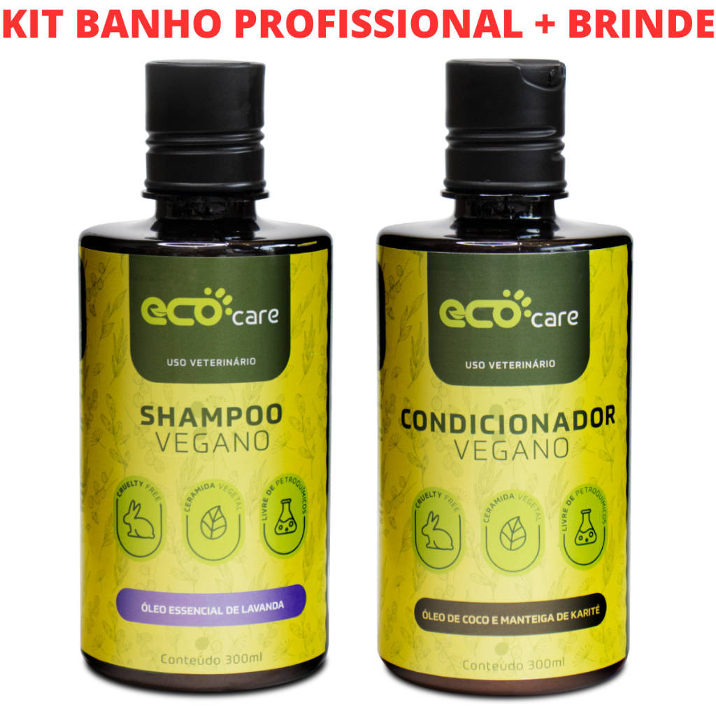 Kit Banho Profissional Shampoo e Condicionador 300ml Eco Care Natural Vegano Cachorro Gato Hidratação