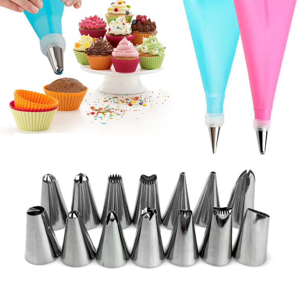 24 Pçs Conjunto De Confeiteira De Silicone Com Bico Para Decoração Com Creme Bolo Cozinha