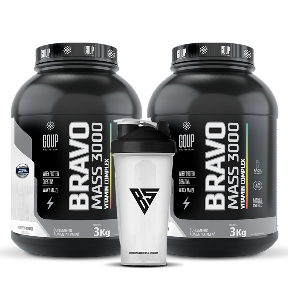 Kit 2x Hipercalórico 3kg Bravo Mass GoUP Nutrition + Coqueteleira