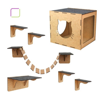 Playground para Gatos 7 Peças Mdf Brinquedo para Gatos com Carpete Nicho Ponte Prateleira Degraus - Envio Rápido