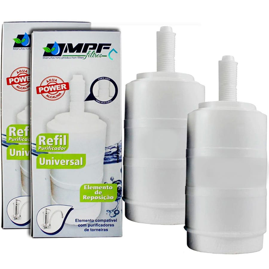 Kit 2x Filtros Refil Purificador Universal Vela Alcalina para Torneiras Lorenzetti Acqua Bella Delta Imperatriz Herc